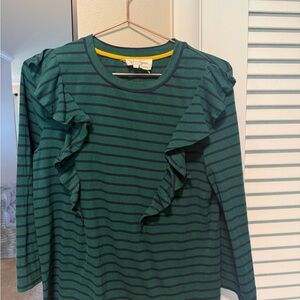Green and Navy Striped Ruffle Top